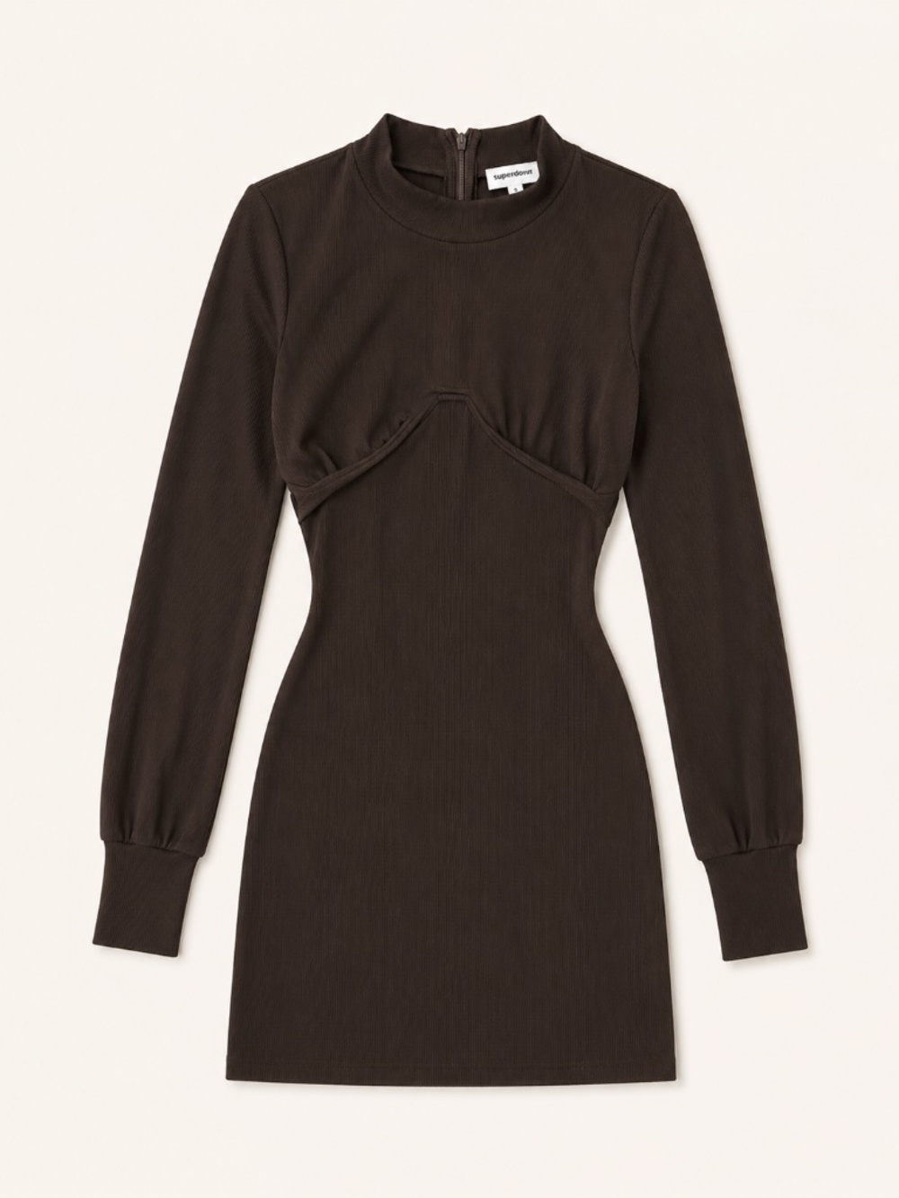 superdown Brown Ribbed Long Sleeve Mini Dress – Size S